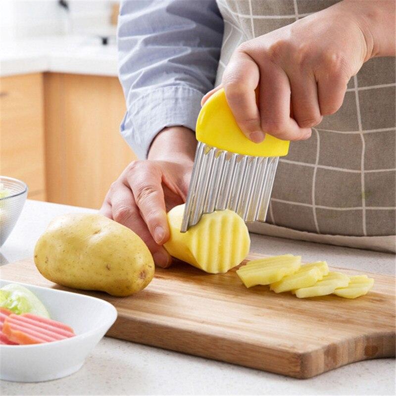 Слайсер ніж із неіржавкої сталі для картоплі та овочів хвилястий жовтий