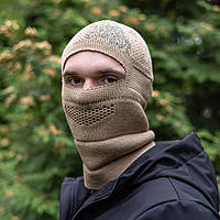 Мужская тактическая шапка-балаклава бежевая камуфляж с сеткой военная армейская