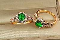 Кільце Xuping Jewelry соняшник із зеленим каменем фіанти з боків р 17 золотисте