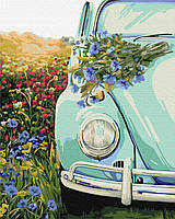 Картина за номерами Ретро в полі Картини в цифрах розмальовка авто та квіти 40х50 Brushme BS51721
