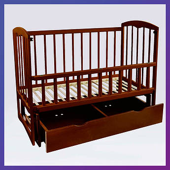 Дитяче ліжечко дерев'яне з вільхи Спім маятник відкидний бік із шухлядою темно-коричневе