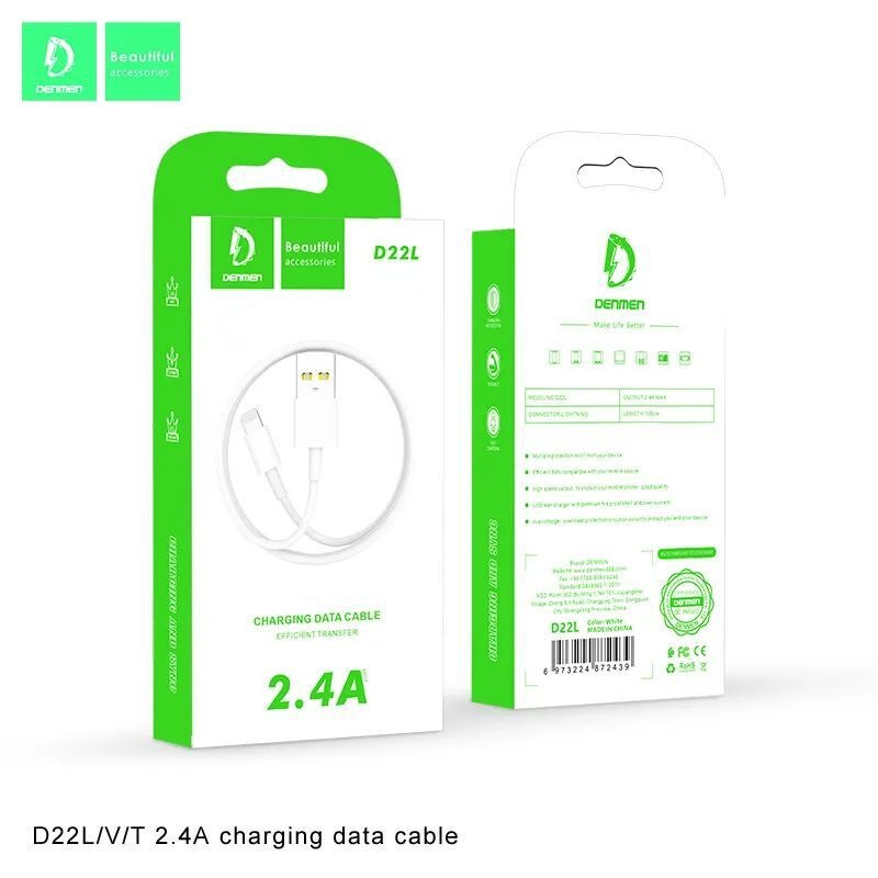 Кабель Data Cable Lightning Denmen D22L 2.4A , Белый