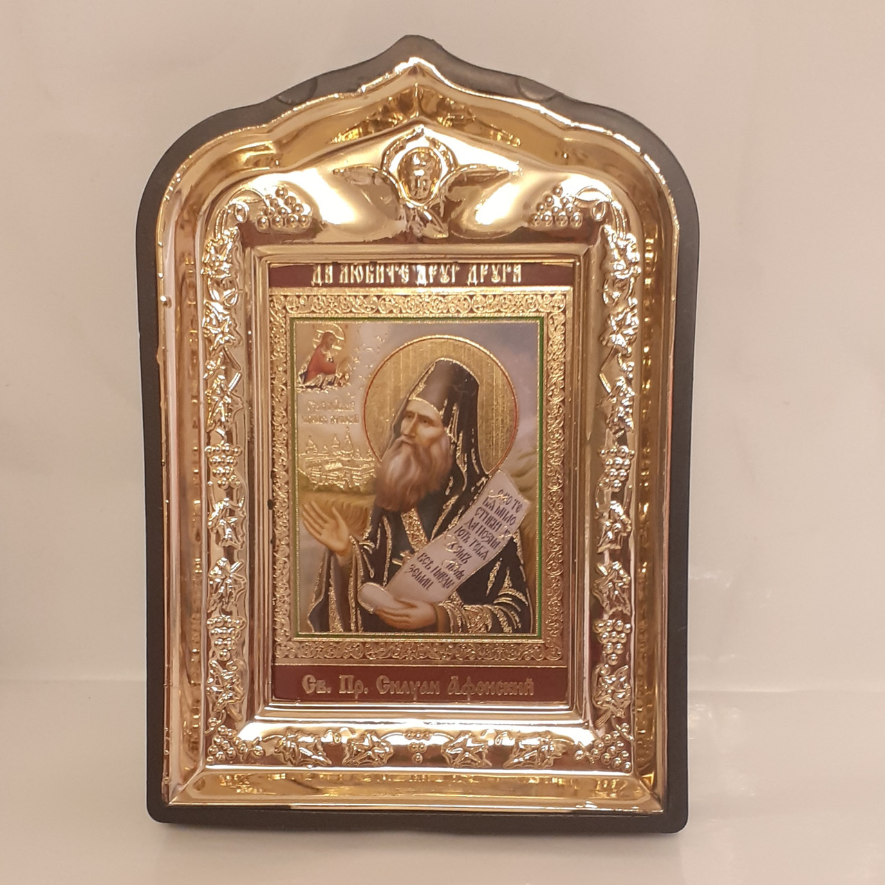 Ікона Силуану Афонському святому преподобному, лик 6х9, у пластиковій чорній рамці