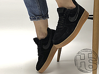 Женские кроссовки Nike Air Force 1 Low Suede Black Gum (с мехом) AA0287-002