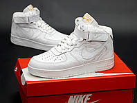 Nike Air Force High Lois Vuitton White Женские и Мужские кроссовки Найк Аир Форс Луи Виттон Высокие белые кожа