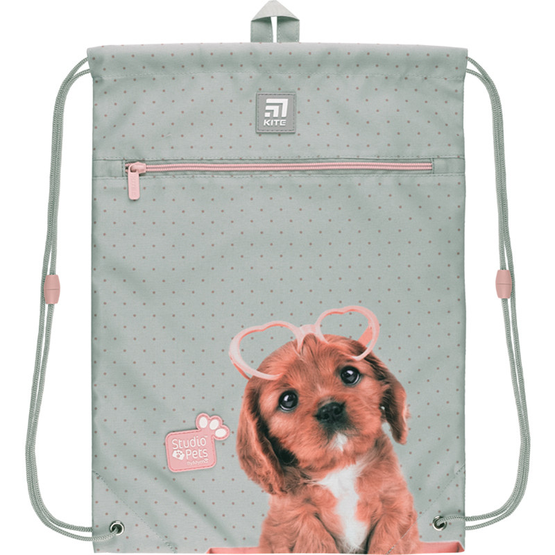 Сумка для взуття з кишенею Kite Education Studio Pets 46x33 см сіра (SP22-601M-1)