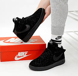 Чоловічі кросівки Nike Air Force High Lois Vuitton Black (Чорні) Високі Найк Аір Форс Луі Віттон Замшеві