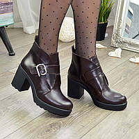 Ботинки коричневые кожаные женские на устойчивом каблуке. 39 размер