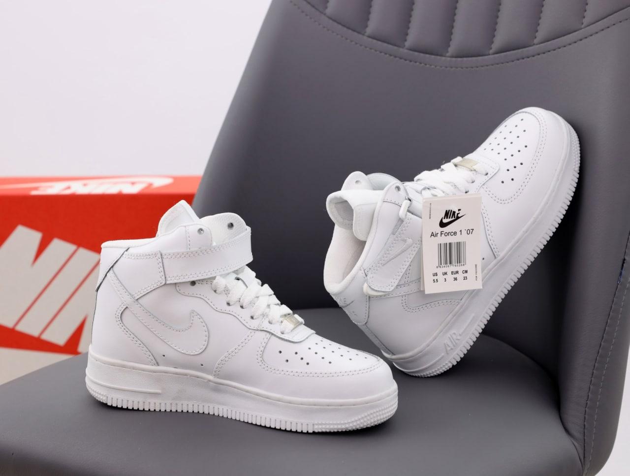 Nike Air Force 1 High White Чоловічі та жіночі кросівки Найк Аїр Форс 1 білі високі Кеди шкіра Демі Унісекс