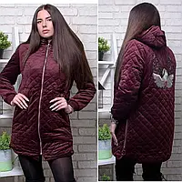 Стильне велюрове жіноче пальто, куртка на синтепоні, колір марсала розмір 44-46