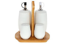 Порцелянові Ємності для спецій Naturel набір: сіль, перець, олія, оцет