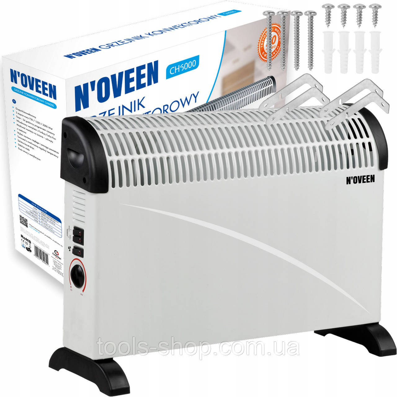 Конвекторний обігрівач Noveen CH-5000: 22м2, 750/1250/2000 Вт, Turbo Fan, Польща