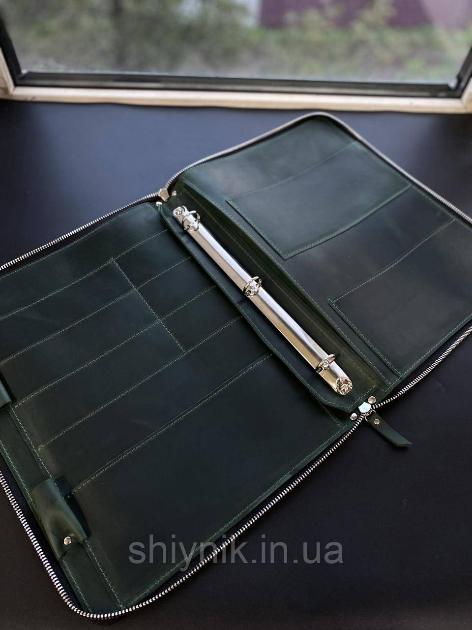Шкіряна папка для сімейних документів FAMILY FOLDER зелена