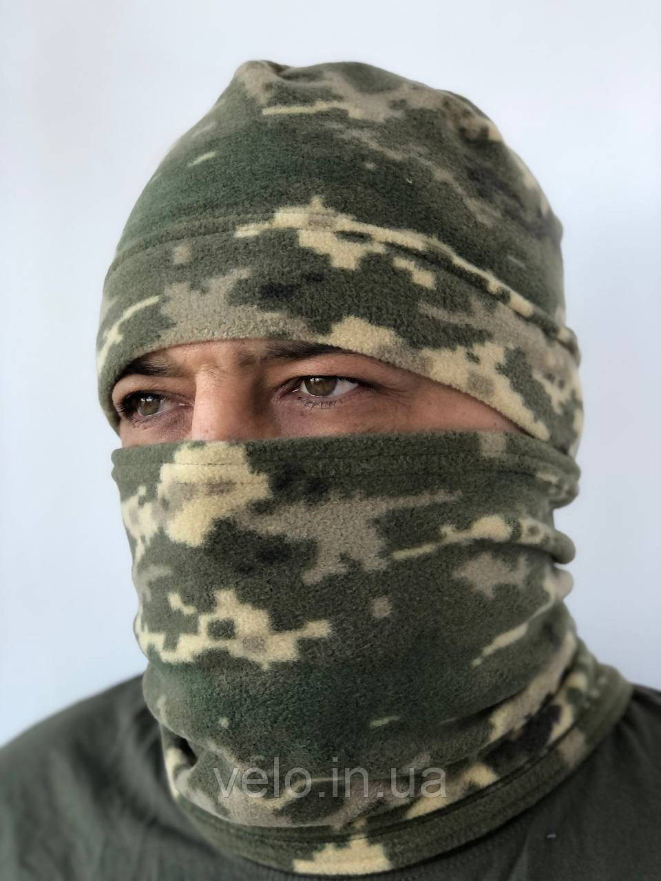 Комплект ШАПКА флісова +БАФФ для військових мультикам, м'яка та тепла солдатська шапка