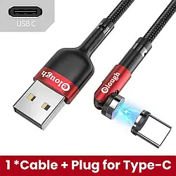 Посилений, Магнітний кабель Elough USB-Type-C для заряджання 360°+180° Red Червоний 1метр, 2.4A
