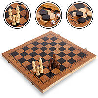 Набір шашки, шашки, нарди 3 в 1 дерев'яні S3830 (дошка 34x34 см)