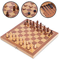 Набір шашки, шашки, нарди 3 в 1 дерев'яні W2408 (дошка 24x24 см)