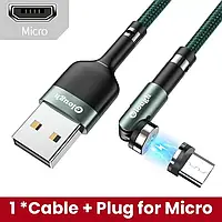 Усиленный, Магнитный кабель Elough micro USB для зарядки 360°+180° Green Зелёный 1метр, 2.4A