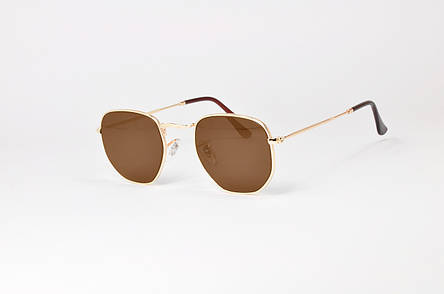 Сонцезахисні окуляри З ДІОПТРІЯМИ ДЛЯ ЗОРУ у стилі Ray-Ban в золотистій оправі з коричневою лінзою, фото 2