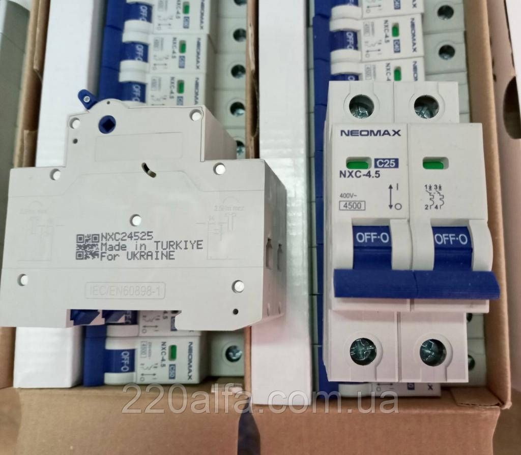 Автоматичний вимикач Neomax 25 А 2P Тип С, фото 1