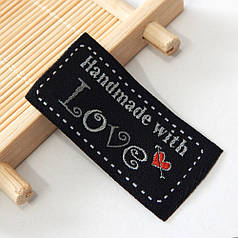 Бирка текстильна "Handmade with LOVE" 50х25 мм, чорна