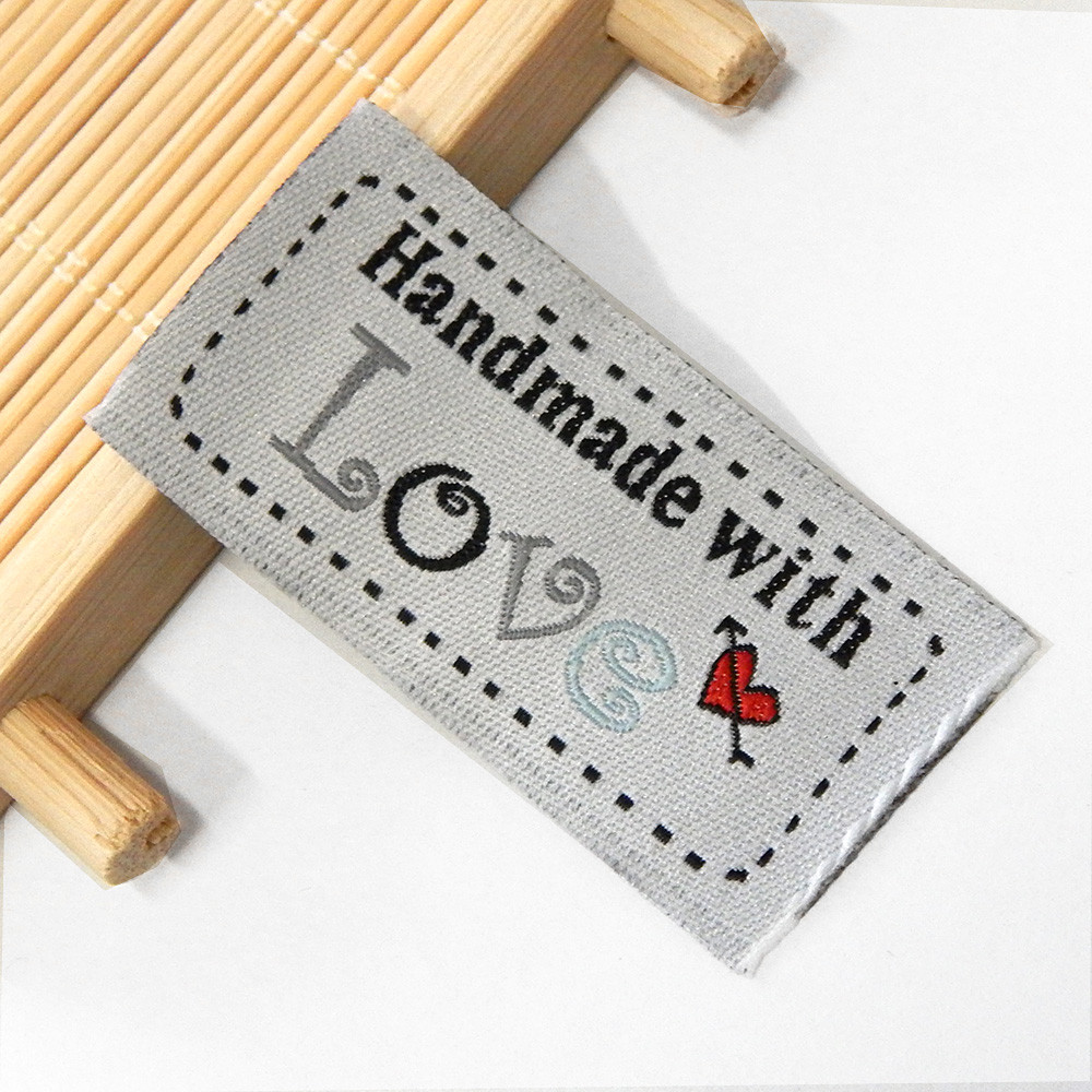 Бирка текстильна "Handmade with LOVE" 50х25 мм, сіра