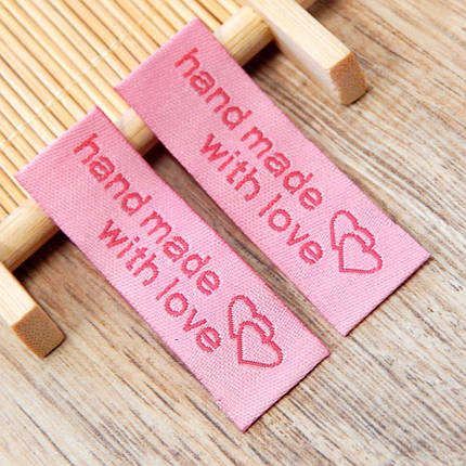 Бирка текстильна "Handmade with love" 50х15 мм, рожева, фото 1