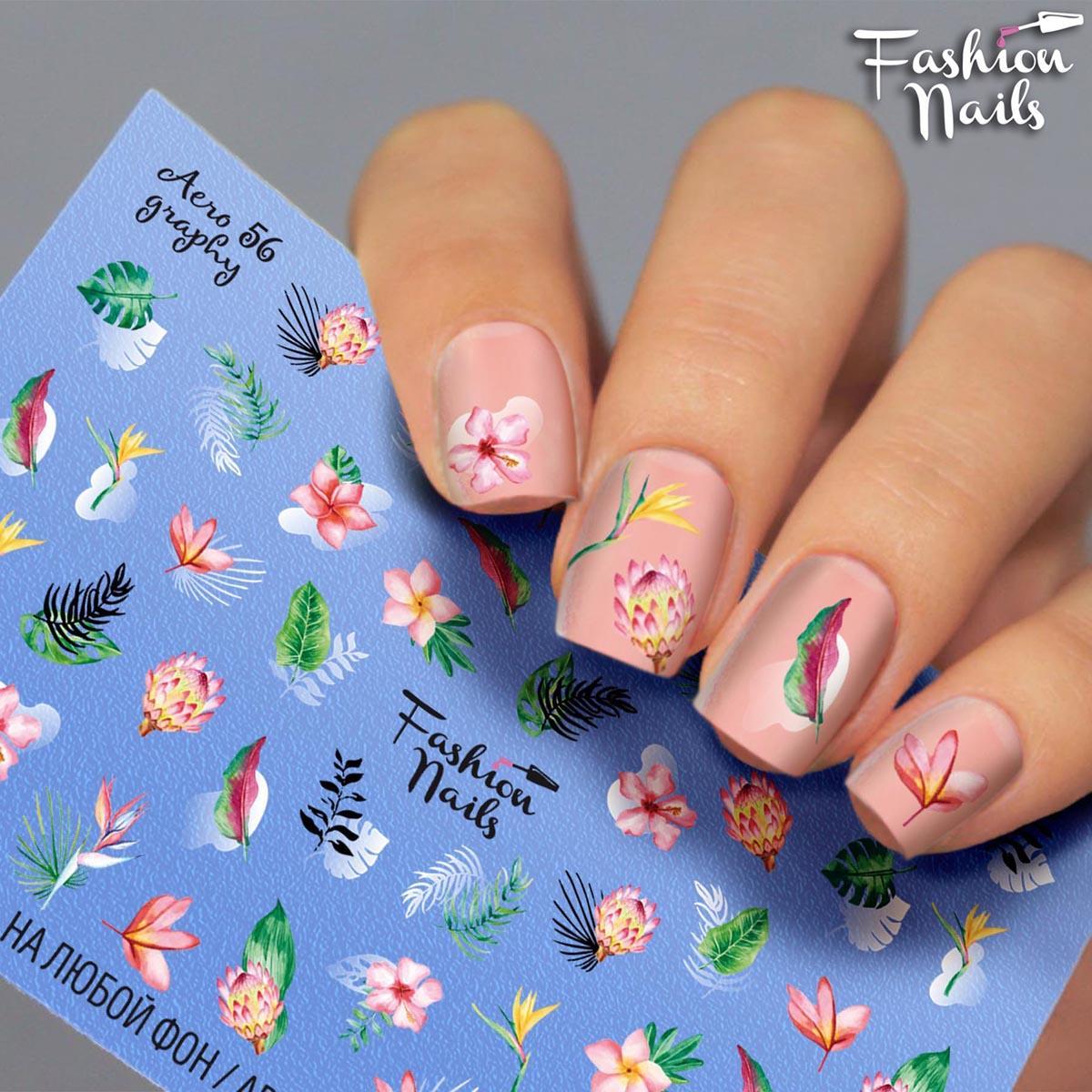 Слайдери водні наклейки КВІТИ на нігті Fashion Nails Aero 56