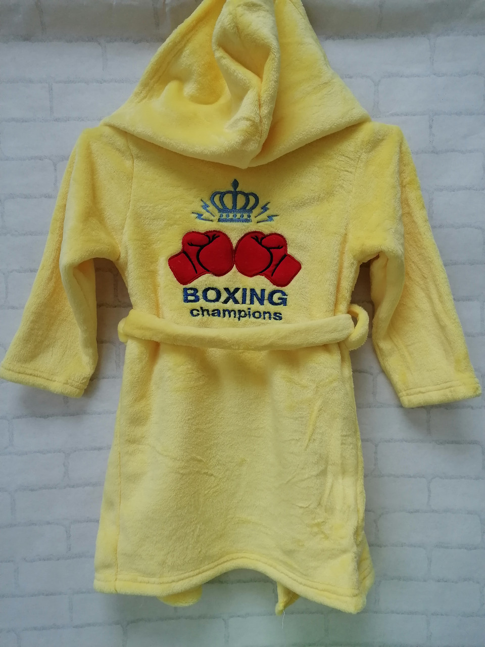Стильний дитячий махровий халатик на хлопчика "Boxing" Жовтий  52(26) ріст 80-92 см