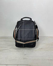 Шкіряний рюкзак вертикальна кишеня спереду + широкий ремінець С 42-КТ-2888 Чорний