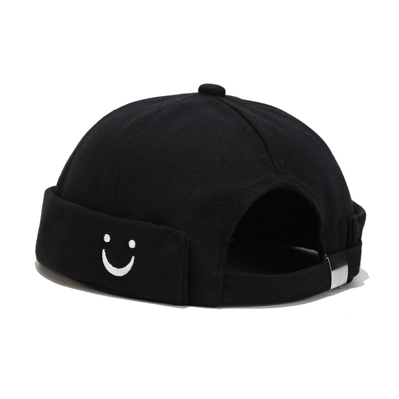 Докер чорний Смайл, бейсболка без козирка, Docker cap, чоловіча кепка без козирка, кепка біні