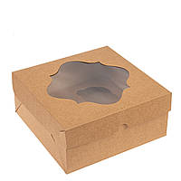 Коробка 200х200х90 (на 4 капкейка) з вікном, крафт