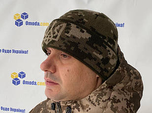 Шапка зимова тактична в'язана вовняна, колір піксель Розмір універсальний