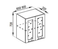 Кухня Адель верхня секція В 60 Ск фасад скло висота 720 мм (Світ Меблів ТМ)