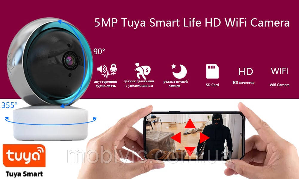 IP-камера TUYA Eye 5MP — Wi-Fi (віддалений перегляд), обертання, сигналізація — ORIGINAL!