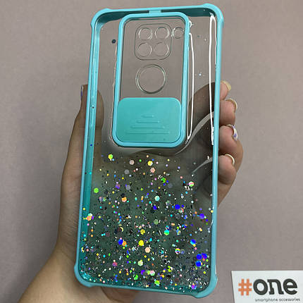 Чохол для Xiaomi Redmi Note 9 із шторкою для камери із блискітками чохол на телефон сяомі нот 9 бірюзовий C4P, фото 1