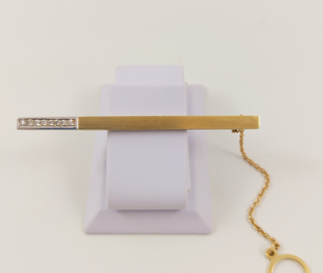 Затиск для краватки із жовтого та білого золота 585 проби з діамантами Г111-0005, фото 1