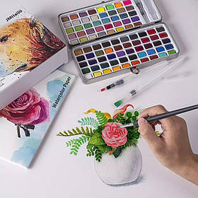 Акварельні фарби для малювання Professional Paint Set 90 кольорів у наборі акварельний папір, пензлики та пенал