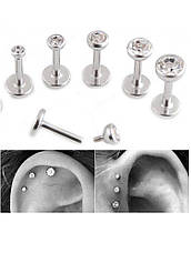 Лабрет з каменем медична сталь сріблястий, фото 4