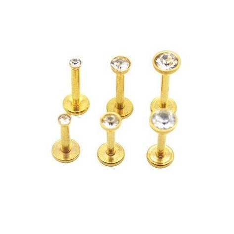 Лабрет з каменем медична сталь золотистий, фото 1