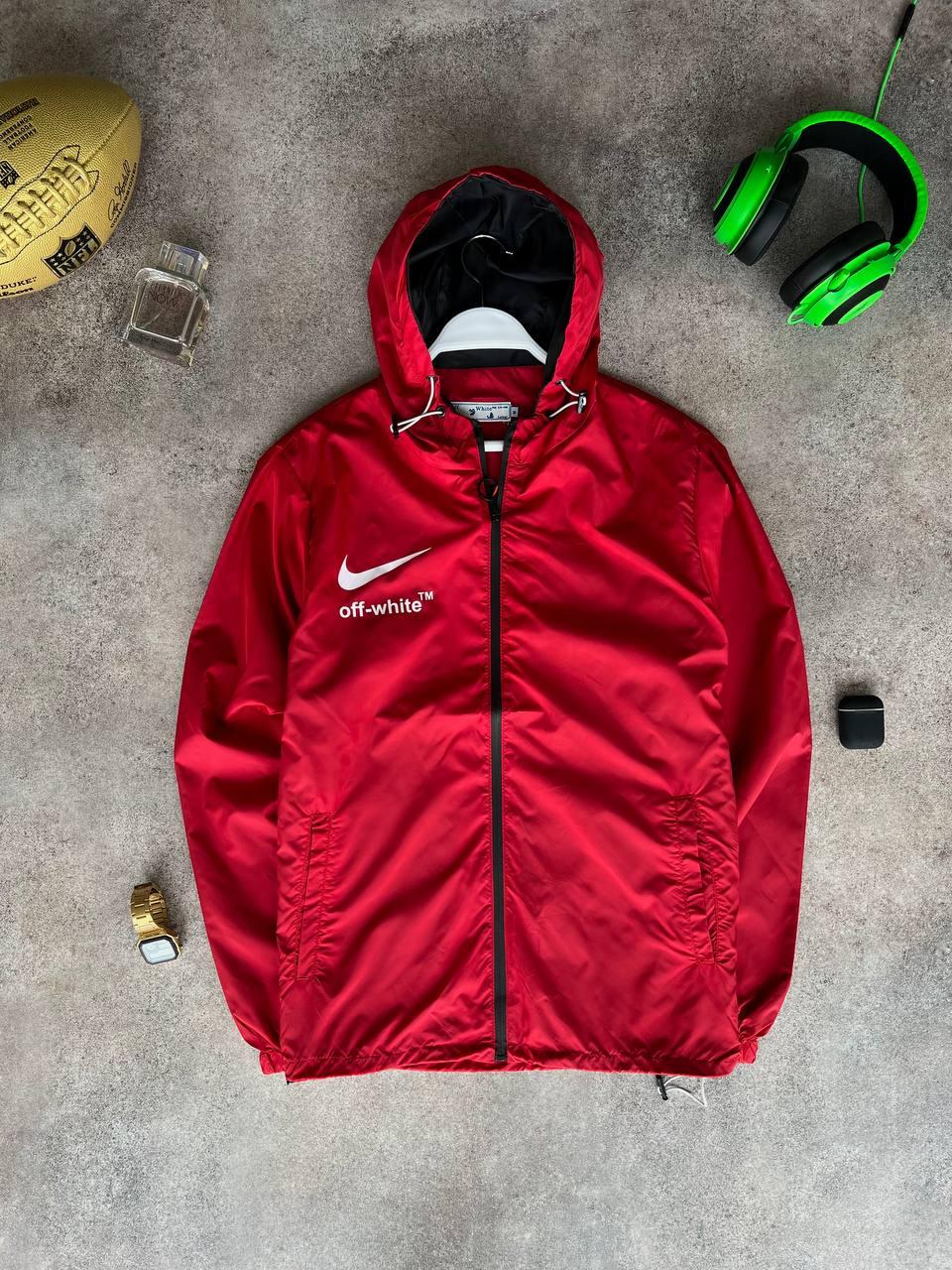 Куртка чоловіча вітровка Nike Off White демісезонна з капюшоном весна осінь червона Туреччина, фото 1