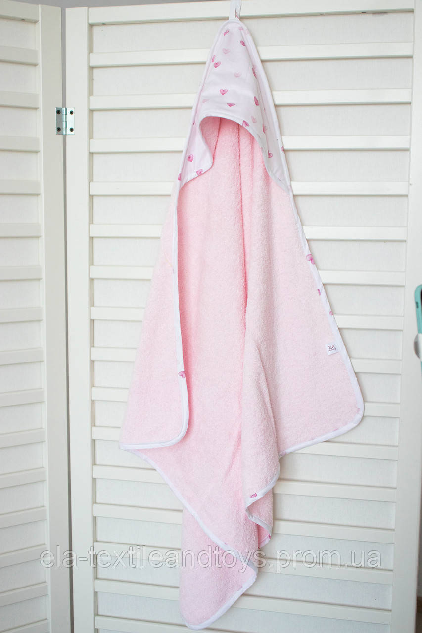 Махровий рушник для новонародженого рожеве (сердечка) 80*80 см