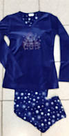 Пижама велюровая женская c брюками Vienetta 1029 L синяя с белыми снежинками