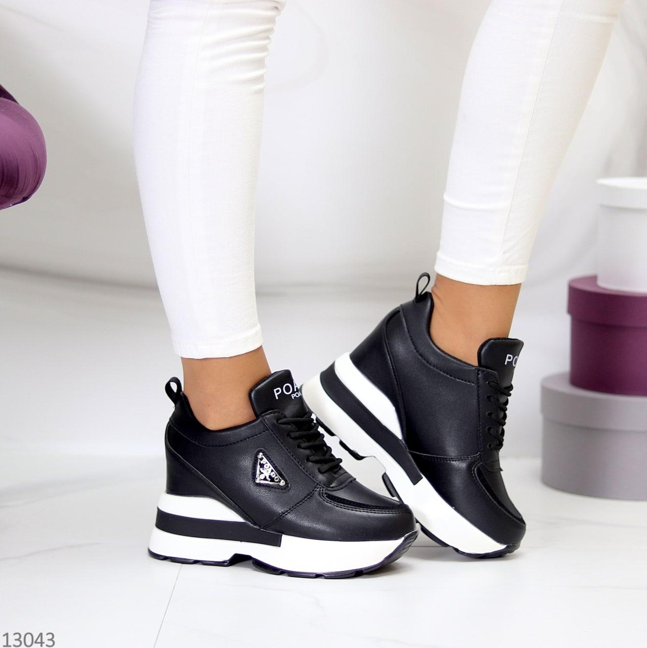 Демисезонные женские ботинки сникерсы молодежные стильные черные экокожа - фото 6 - id-p1684682909