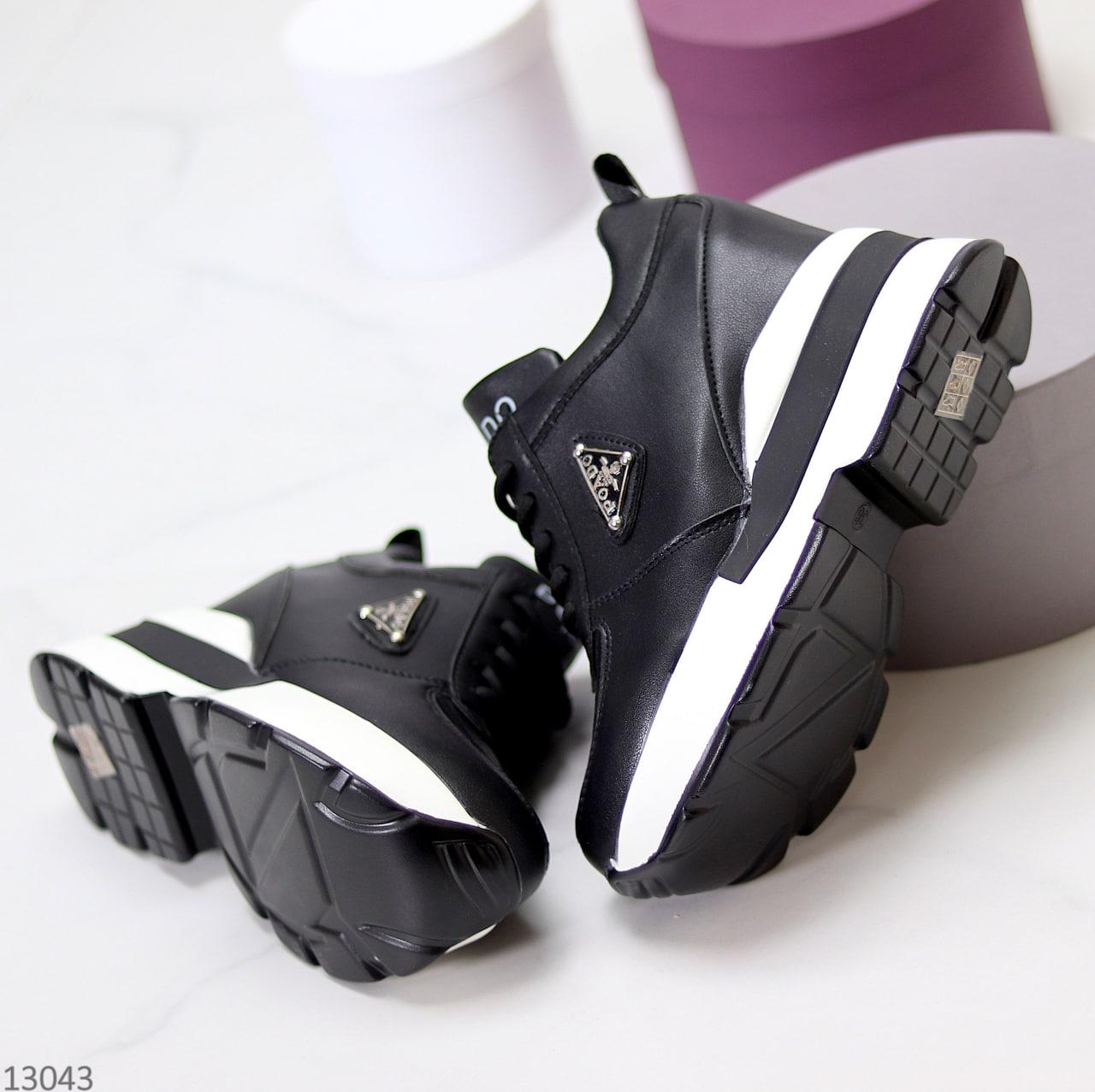 Демисезонные женские ботинки сникерсы молодежные стильные черные экокожа - фото 7 - id-p1684682909