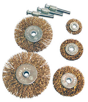 Набір щіток 5 шт. — дискові зі стрижнем 1/4" MASTERTOOL з рифленого латунового дроту Ø20/40/50/63/75