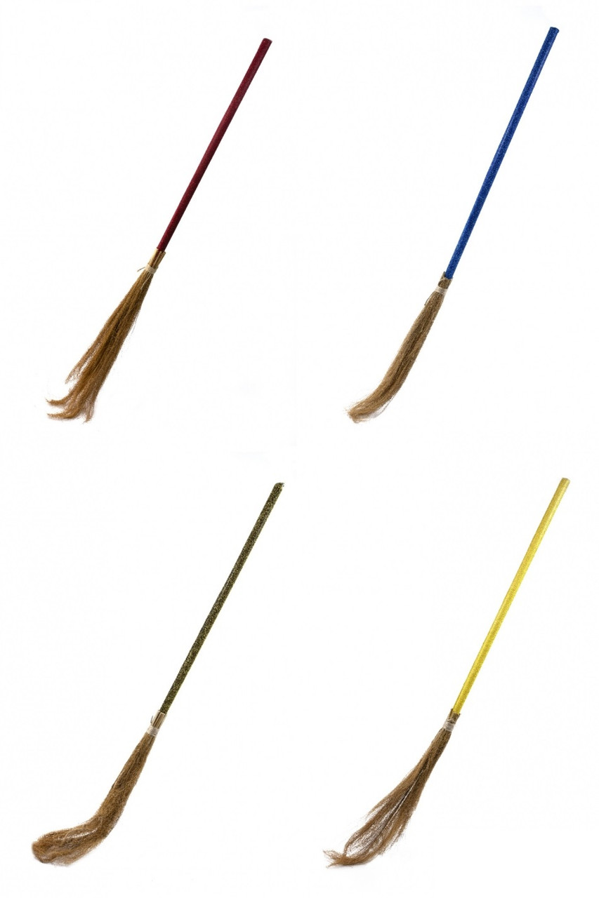 Мітла відьми для тематичних вечірок у різних кольорах.