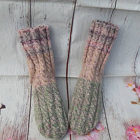 В'язані зимові шкарпетки з візерунком Коси ручна робота 37-38 розмір