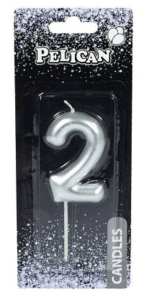 Свічка для торта Pelican "2" СЕРЕБРО 6 см 866022 KNZ, фото 1