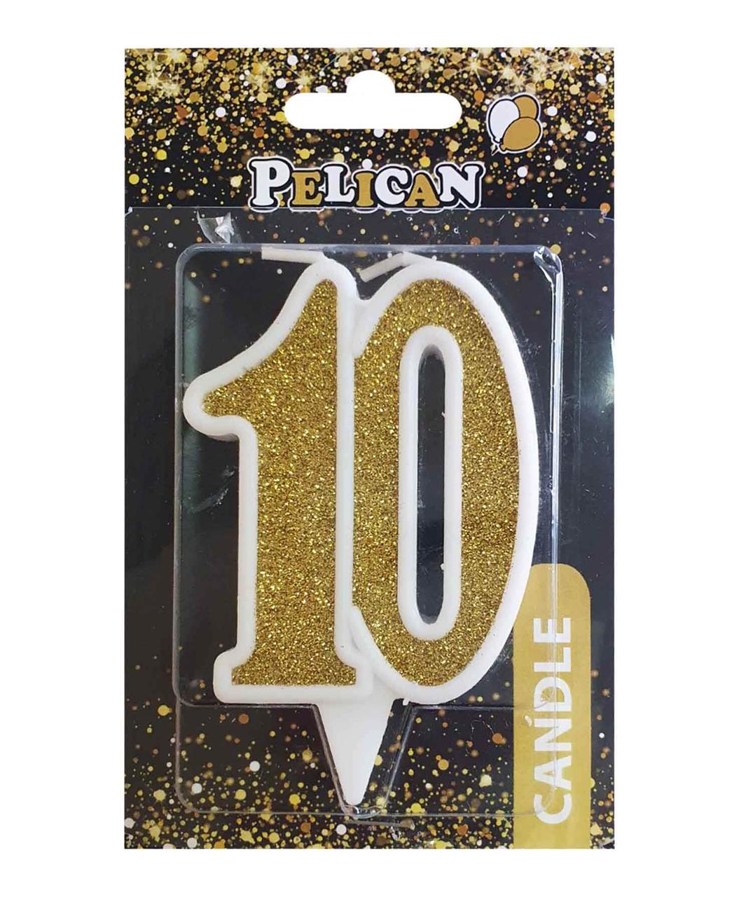 Свічка ювілейна "10" ЗОЛОТО" 7 см, TM Pelican 867110 KNZ